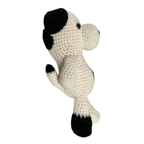 Handmade Knit Crocheted Plush Beagle Dog White Black Stuffed Animal 12 in Tall - Picture 2 of 4